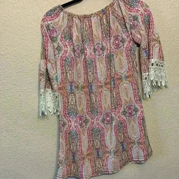 Win win Paisley half sleeve lace tunic sz s/m boho hippie casual y2k 90s concert - Picture 5 of 7